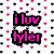 Pixelated icon with pink text 'i luv tyler' on black background, surrounded by repeating pattern of small pink and black shapes.