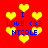 Red background with yellow heart shapes and blue text reading "I LOVE <33 NICOLE" in pixelated font, arranged in a pattern
