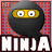 A contact sheet of 14 animated frames showing a black ninja ball character with yellow eyes and white text "NINJA" on a red grid background, displaying subtle animation changes in the character's pose and text color across frames.