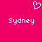 A static image with a bright pink background featuring a white pixelated heart symbol above two instances of the word 'Sydney' in white pixelated text.