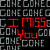 Pixelated text repeats 'GONE', 'I MISS', and 'You' in red and gray on a black background, forming a dense wordwall with no visible motion.