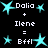 Pixelated turquoise star icons and white text on black background display two identical equations with names Dalia, Ilene, and Bffl.