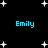 Black background with white star shapes and four instances of the name 'Emily' in cyan text.