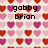 Pixelated heart pattern background with overlaid text reading 'gabby forever!!! brian she wishes' in black block letters.