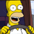 Pixelated cartoon character with yellow skin, wide eyes, and open mouth holding a dark object against a dark background.