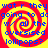A static image with four identical featuring red and yellow spiral patterns overlaid with blue text reading "wat r they wat r they going to do w/ all the oversized lollipops?"