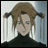 Pixelated anime-style character with brown pigtails and a black turtleneck, next to stylized text on a black background.