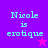 Pixelated text 'Nicole is erotique' on a split background with purple and pink sections, featuring star symbols.