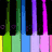 Four distinct pixel art images arranged in a : colorful piano keys, a pink and gold object on gray, a gray heart on white, and a blank gray square
