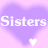 A static 48x48 pixel buddy icon featuring the text 'Sisters Sisters' in white pixelated font over a purple heart background with a small white heart at the bottom center.