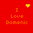 Red background with orange text "I Love Domenic" and yellow pixelated symbols above each text block.