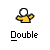 Yellow-shirted figure with white head performs sequential arm movements against gray background, text "Double" below.