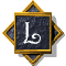 Four identical square icons with gold borders and dark blue backgrounds, each displaying a stylized white letter L with a curled tail.