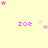 A static image with a pale yellow background featuring repeated 'zoe' text in pink, surrounded by scattered pink and light pink stars.