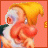 Pixelated character with blonde hair and red cheeks on coral background, displaying text changes across four