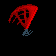 Four pixelated red and gray shapes rotate against a black background, each with distinct angular positions.