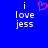 Blue background with white text 'i love jess' on both sides and a pink heart symbol above the left 'i'.
