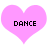 Two identical pink heart-shaped icons with black pixelated text "DANCE" centered on each, displayed side-by-side against a white background.