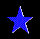 Blue star-shaped pixel art icons with white outlines on black background, showing animation frames where stars rotate and transform into vertical lines.