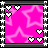 A 4x4 contact sheet of a pink star-patterned animated buddy icon with white and black heart symbols shifting across frames.