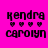 Four pixelated display 'kendra carolyn' text with heart symbols, each in distinct solid color background