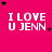 A bright pink background displays repeated white text "I LOVE U JENN" with black and pink stars scattered around, some text elements have pixelated effects.