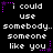 Pixelated text repeats 'i could use somebody.. someone like you' with purple star accents on black background.