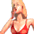 Animated pixel art of a blonde woman in red lingerie with changing poses and a separate red lip print, alongside 'Sims Online' text.