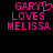 Pixelated pink text on black background reads 'GARY LOVES MELISSA' with a heart symbol replacing the 'Y' in GARY.