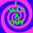 Four identical spiral patterns with alternating pink and blue rings, each containing green text reading "I NEED A GUY" in a pixelated font.