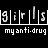 Static black-and-white pixel art icon featuring the word 'girls' in large segmented letters above smaller text reading 'my anti-drug'.
