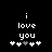 Pixelated text 'i love you' with five heart symbols below, two versions showing different heart positions.