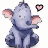 A pixelated elephant sits with closed eyes, pink inner ears visible; a heart symbol changes from light pink to black above its head.