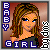 Pixelated icon of a woman with long brown hair, blue eyes, and orange skin wearing a dark top against a gradient background with text elements.