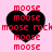 Four identical heart-shaped icons with red text on a pink background, each displaying 'moose' repeated in multiple