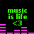 Green text 'music is life' with '<3' symbol above pink audio equalizer bars on black background.