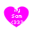 Four identical pink heart-shaped icons with white text reading 'ily Sam (333)' arranged in a on a white background