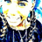 A pixelated image of a person with long dark hair, wearing a dark jacket over a light shirt, against a blue and white background.