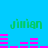 Green text 'jimian' appears in four positions on a bright blue background, with pink horizontal bars shifting between top and bottom