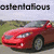 Red convertible car in four positions with text "ostenlacious" above each quadrant, showing pixel-level variations across frames