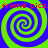 Four identical spiral patterns in blue and green with red text reading 'friend pics.' repeated across the top and bottom.