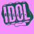 Six animated frames of a stylized "IDOL" text logo displayed in a 3x2 contact sheet with varying color schemes and outlines on solid backgrounds.