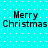 Cyan background with white dots and black text reading "Merry Christmas" in two , displayed as a static image