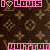 A static image with a brown and gold repeating monogram pattern background, featuring pink text reading "I ❤️ LOUIS" in multiple