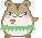 Pixel art hamster with brown fur, white belly, pink cheeks, and green frill; mouth changes shape across frames while body remains static.