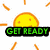 Pixelated suns with orange rays surround text blocks reading GET READY, FOR SUMMER!, SWIMTEAM, GO EVENDALE!, and LOVING IT! on a white background.