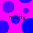 A static image with a bright pink background covered in blue circles of varying sizes, featuring the text "mady" repeated four times in black pixelated font.