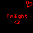 Red pixelated heart symbol above two identical red text blocks reading 'Twilight' with '<3' below each, all on black background.