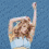 Pixelated image of a person in light blue cropped top and jeans, one arm raised, standing on roller skates against blue background with 'Money Speaks' text.