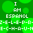 Green background with large green circles and white pixelated text reading "I AM ESPANOL" followed by repeated letter sequences.